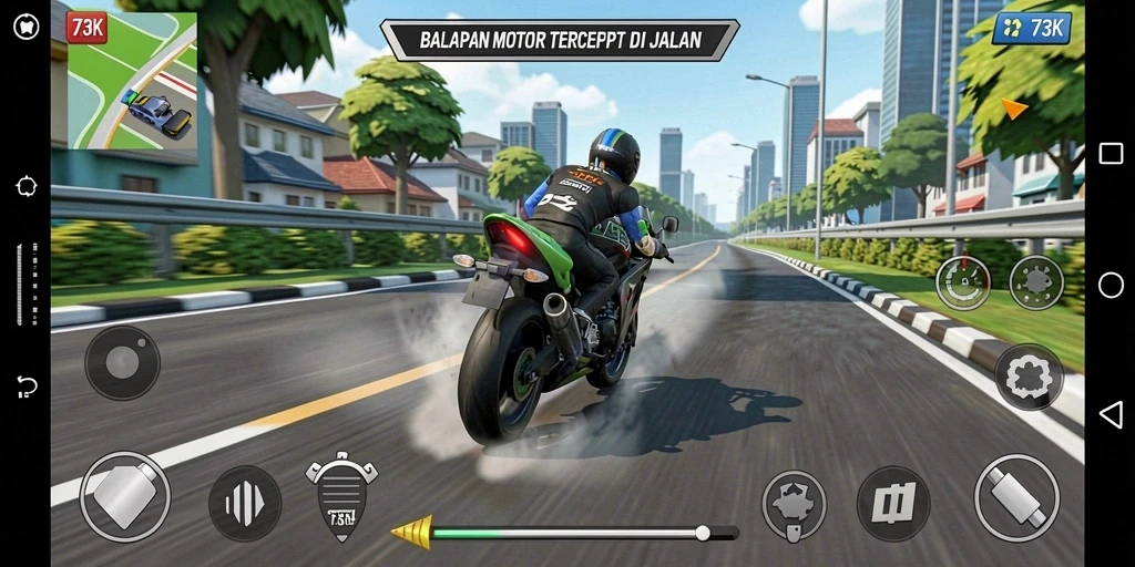 Gameplay mendebarkan di jalanan dengan motor balap.