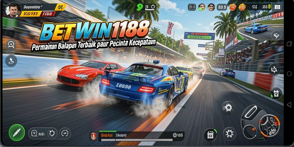 Tampilan gameplay seru dari BETWIN188 dengan mobil balap yang menantang.