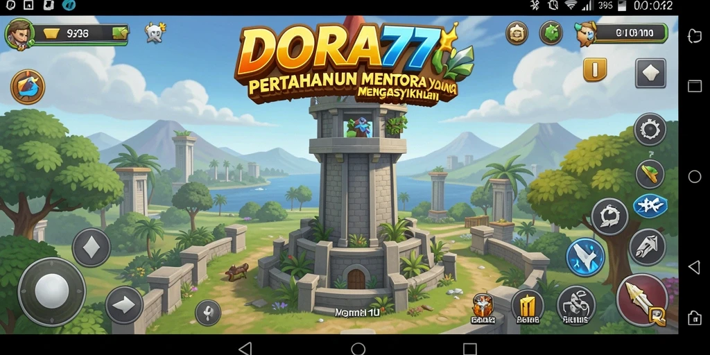 Tampilan gameplay DORA77 yang penuh aksi dalam mode Tower Defense.