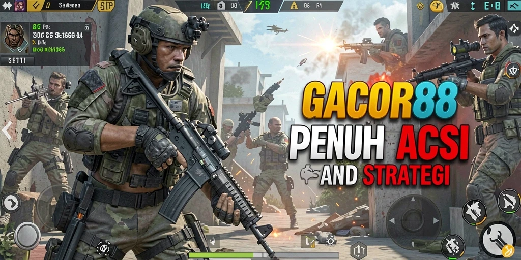 Screenshot menunjukkan pemain dalam aksi intens di medan perang GACOR88.