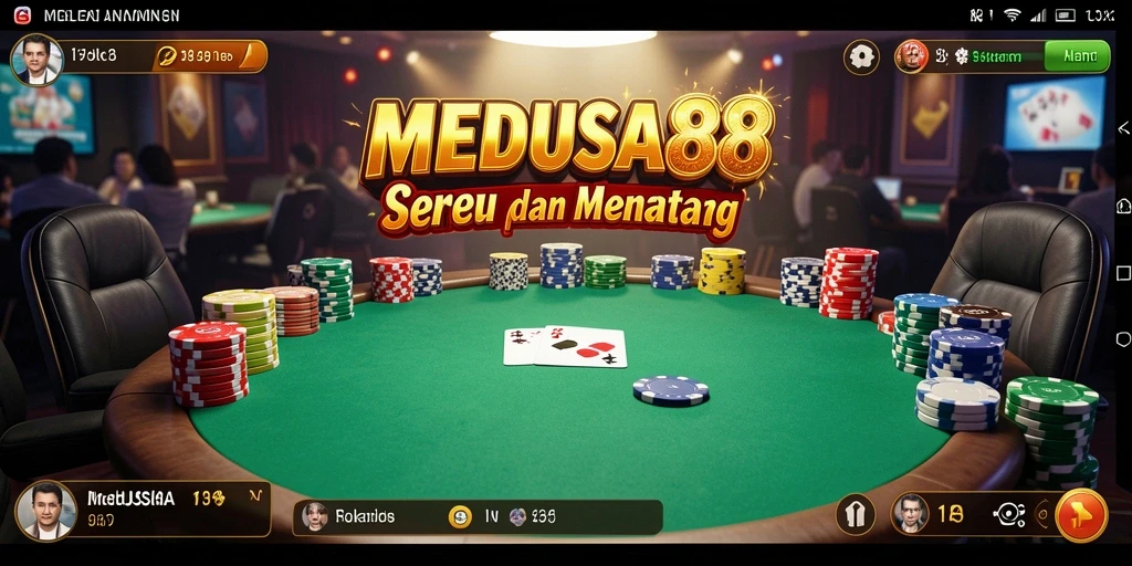 Screenshot utama MEDUSA88 menampilkan suasana permainan poker yang seru dan interaktif.