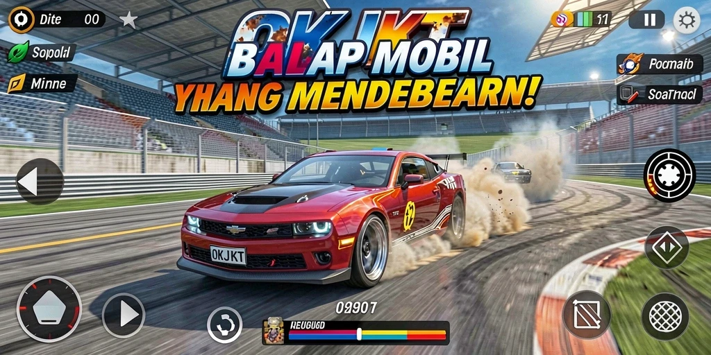 Gambaran gameplay balapan di OKJKT yang seru dan mendebarkan.