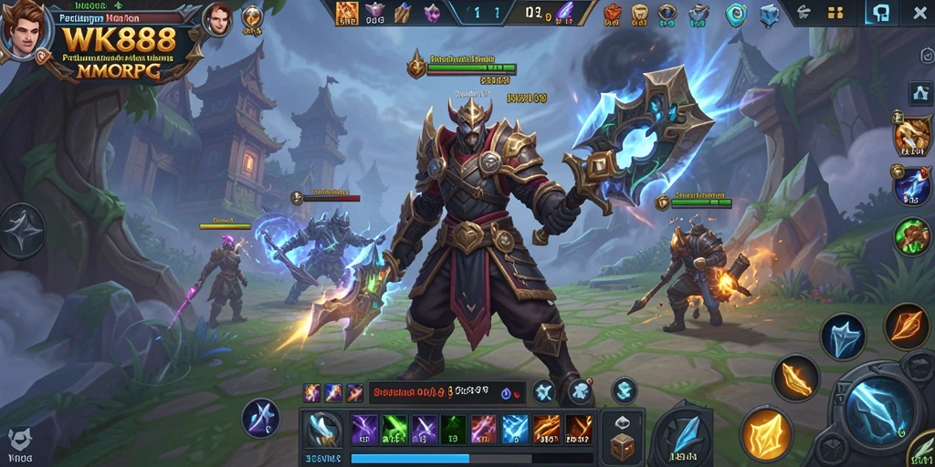 Screenshot menunjukkan pertarungan epik dalam gameplay MMORPG WK888.