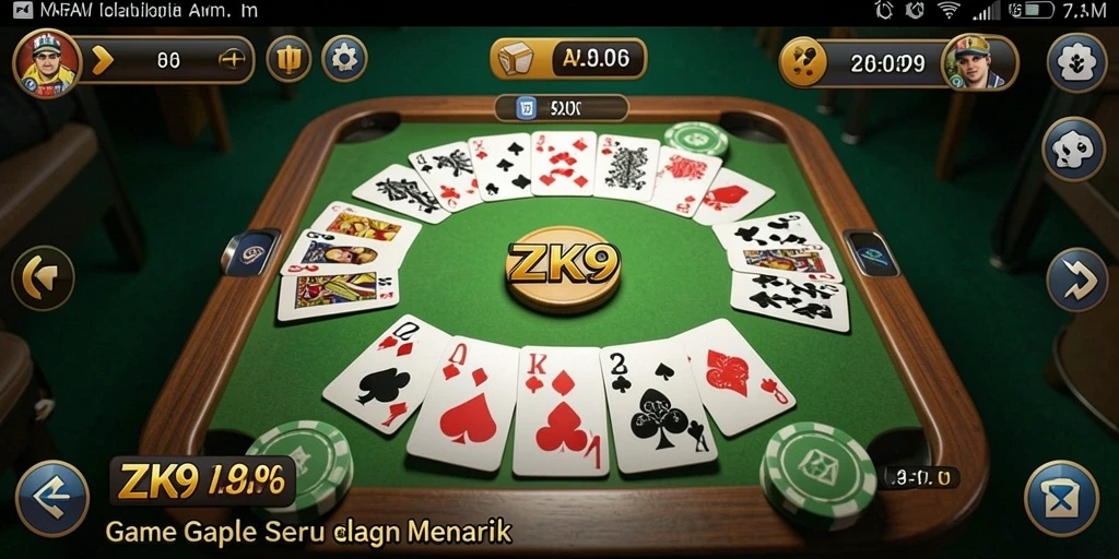 Screenshot gameplay ZK9 yang menunjukkan suasana seru bermain Gaple.